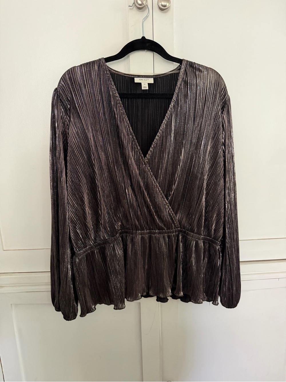 On 34th Metallic Pleated Blouse - Pewter